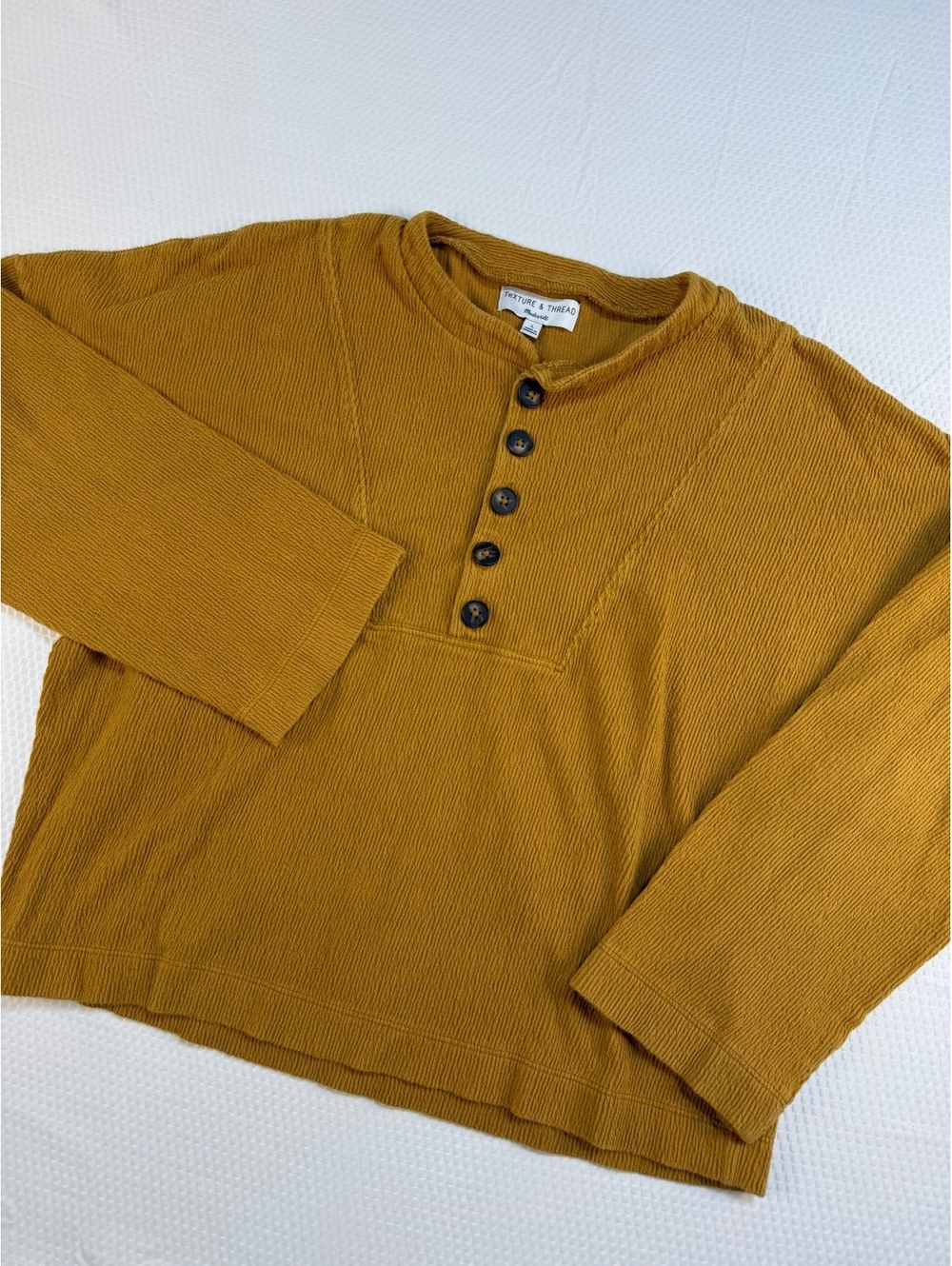 Madewell Texture & Thread Seamed Henley Top L Antique Gold Boxy Boho